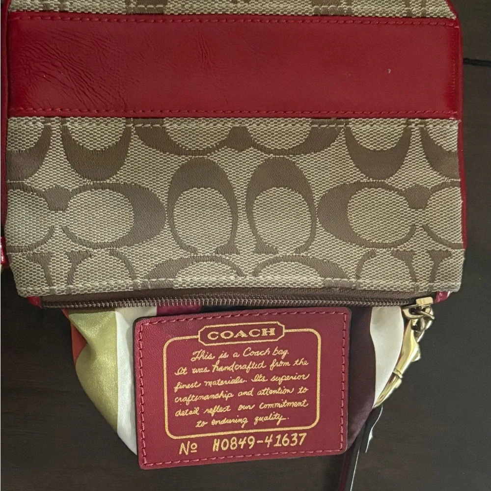 Coach Red and Brown Signature Wristlet - Picture 5 of 5